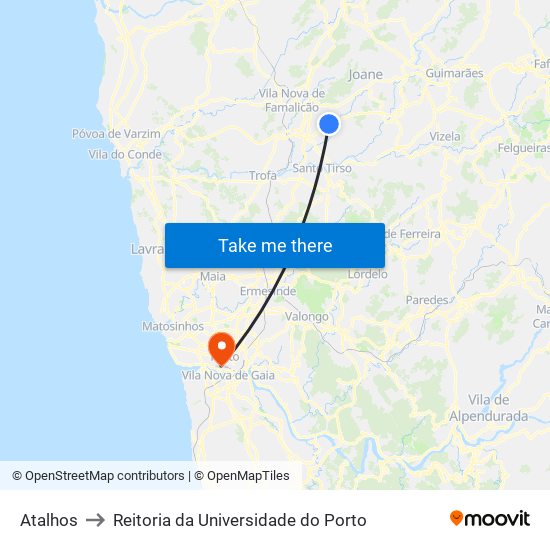 Atalhos to Reitoria da Universidade do Porto map