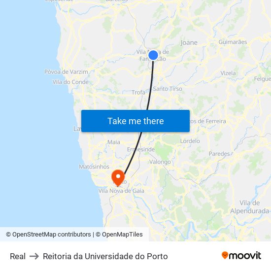 Real to Reitoria da Universidade do Porto map