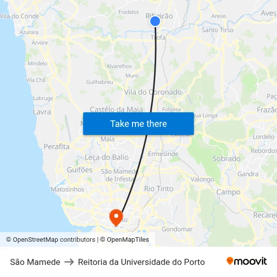 São Mamede to Reitoria da Universidade do Porto map