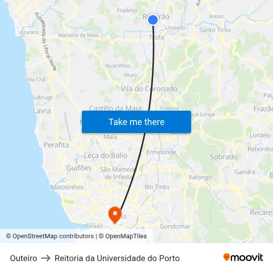 Outeiro to Reitoria da Universidade do Porto map