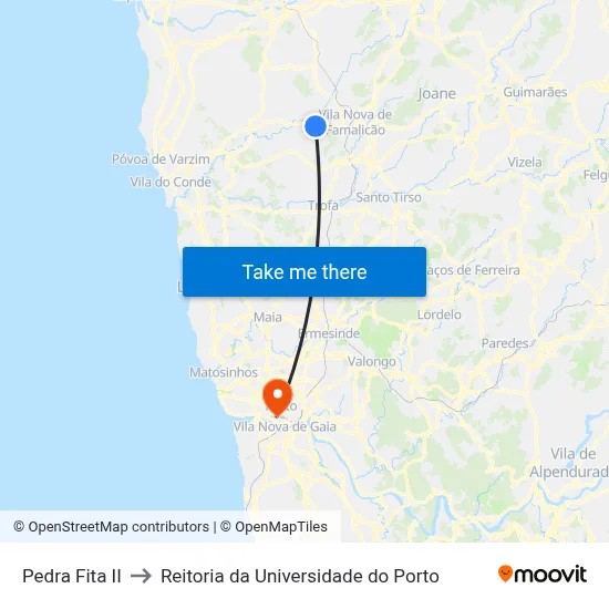 Pedra Fita II to Reitoria da Universidade do Porto map