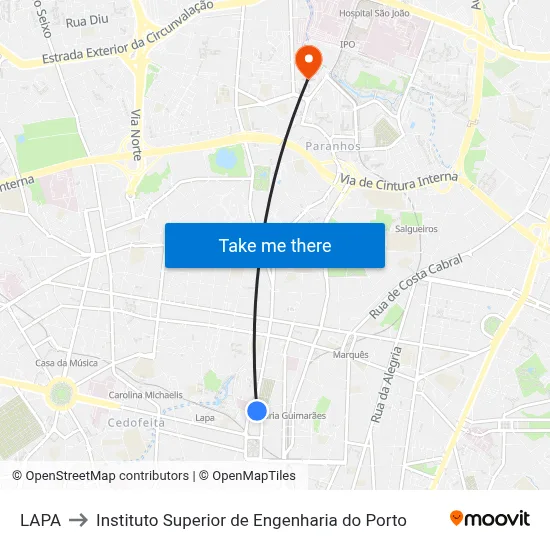 LAPA to Instituto Superior de Engenharia do Porto map