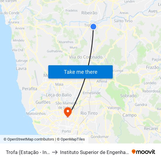 Trofa (Estação - Inferface) to Instituto Superior de Engenharia do Porto map