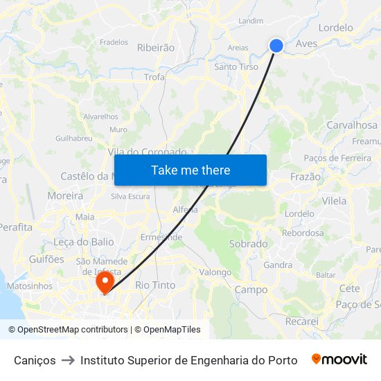 Caniços to Instituto Superior de Engenharia do Porto map