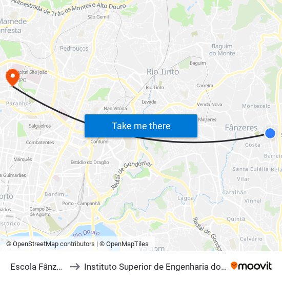 Escola Fânzeres to Instituto Superior de Engenharia do Porto map