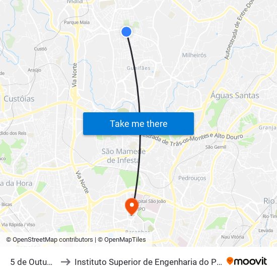 5 de Outubro to Instituto Superior de Engenharia do Porto map