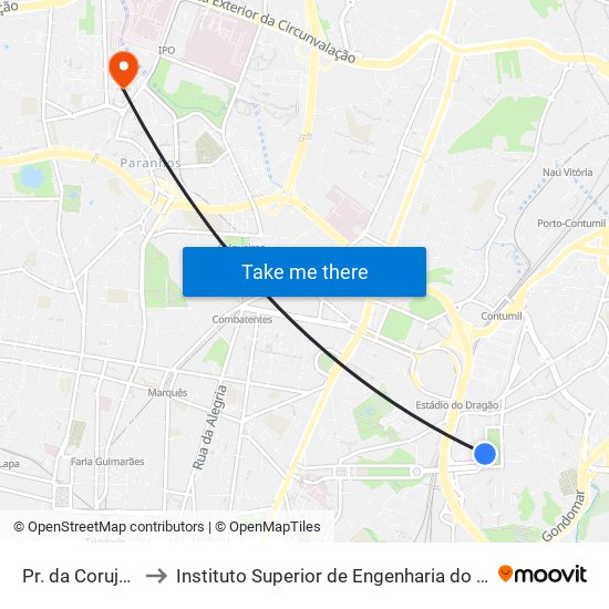 Pr. Da Corujeira to Instituto Superior de Engenharia do Porto map