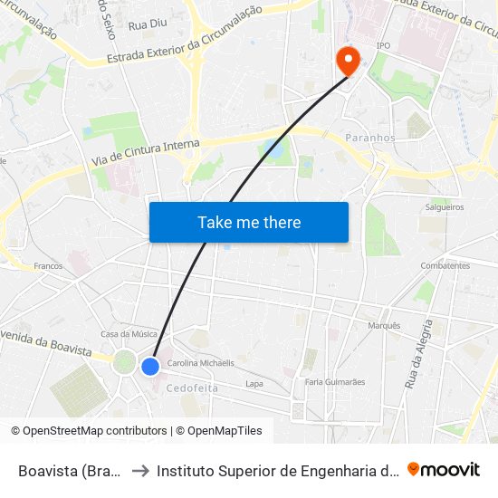 Boavista (Brasília) to Instituto Superior de Engenharia do Porto map