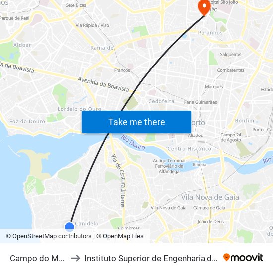 Campo do Monte to Instituto Superior de Engenharia do Porto map
