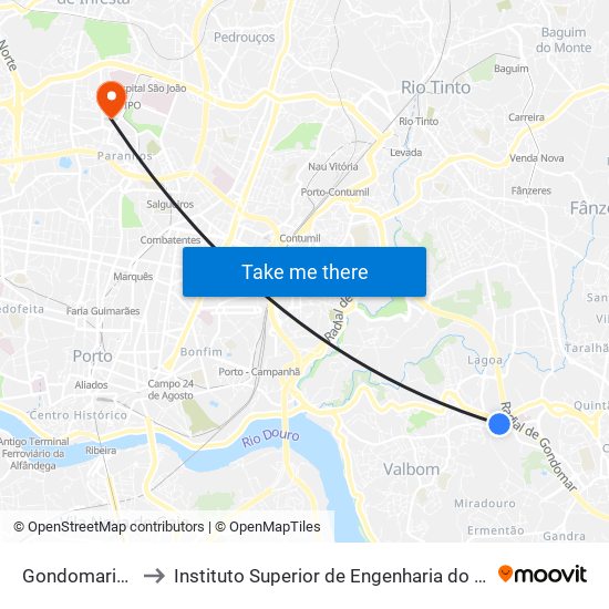 Gondomarinho to Instituto Superior de Engenharia do Porto map