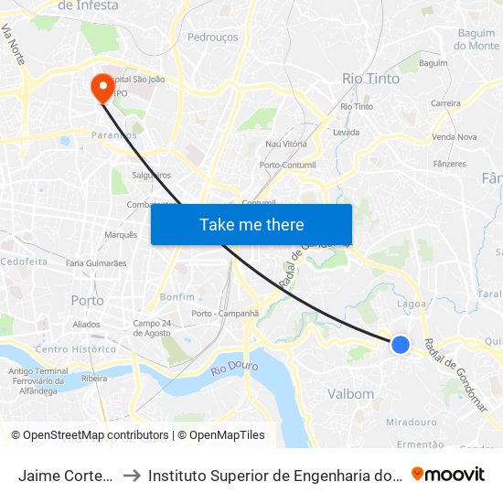 Jaime Cortesão to Instituto Superior de Engenharia do Porto map