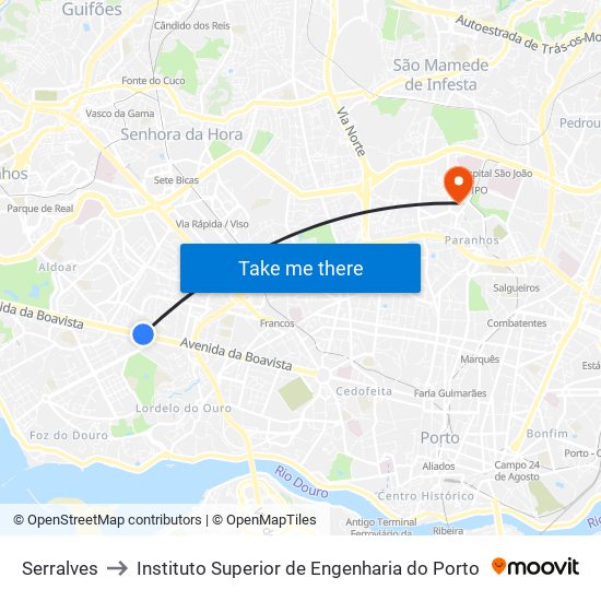 Serralves to Instituto Superior de Engenharia do Porto map