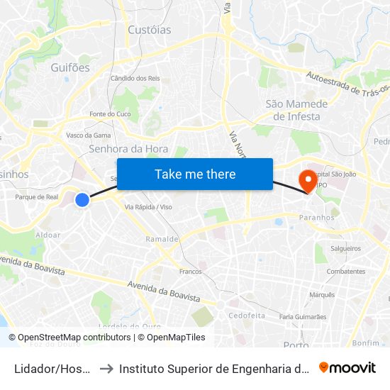 Lidador/Hospital to Instituto Superior de Engenharia do Porto map