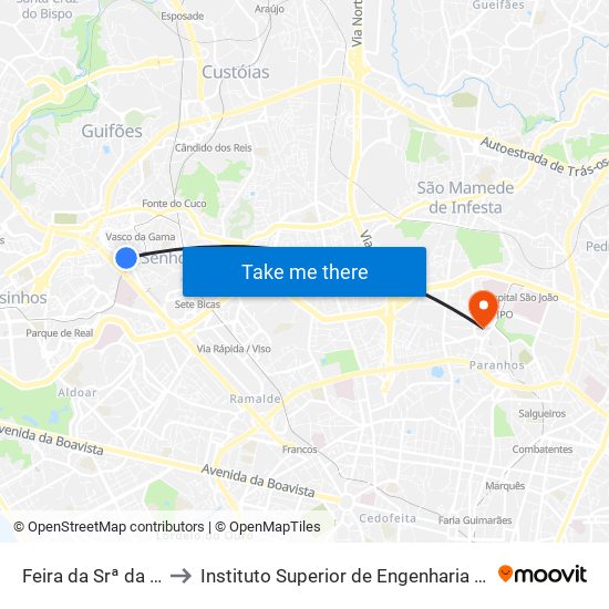 Feira da Srª da Hora to Instituto Superior de Engenharia do Porto map