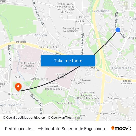 Pedrouços de Baixo to Instituto Superior de Engenharia do Porto map