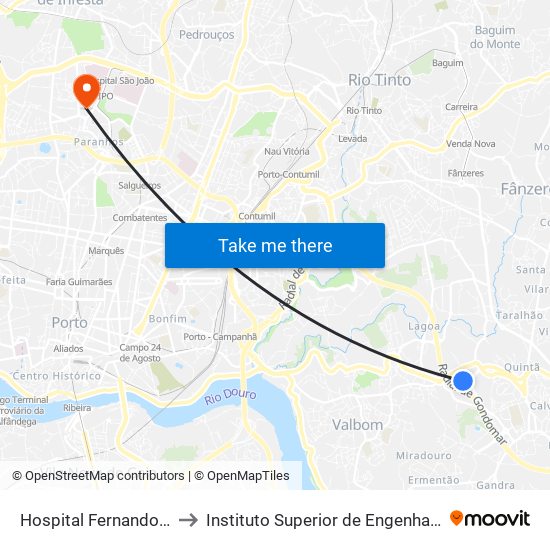 Hospital Fernando Pessoa to Instituto Superior de Engenharia do Porto map