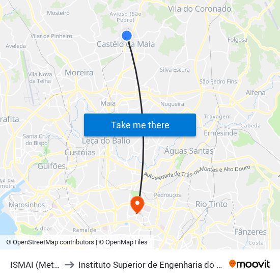 ISMAI (Metro) to Instituto Superior de Engenharia do Porto map