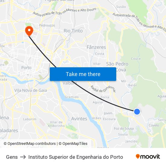 Gens to Instituto Superior de Engenharia do Porto map
