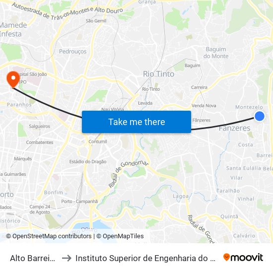 Alto Barreiros to Instituto Superior de Engenharia do Porto map
