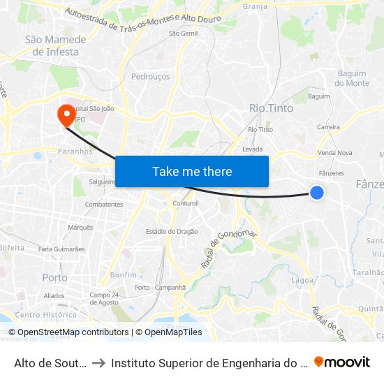 Alto de Soutelo to Instituto Superior de Engenharia do Porto map