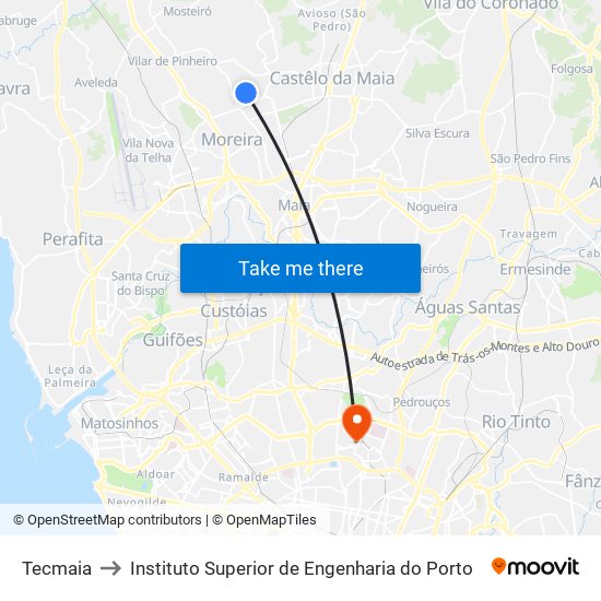 Tecmaia to Instituto Superior de Engenharia do Porto map
