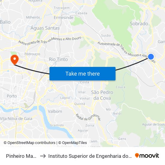 Pinheiro Manso to Instituto Superior de Engenharia do Porto map