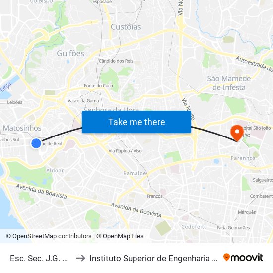 Esc. Sec. J.G. Zarco to Instituto Superior de Engenharia do Porto map