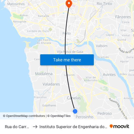 Rua do Carregal to Instituto Superior de Engenharia do Porto map