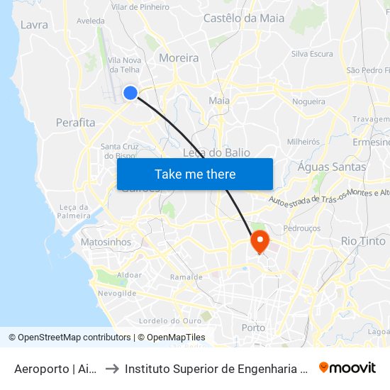 Aeroporto | Airport to Instituto Superior de Engenharia do Porto map