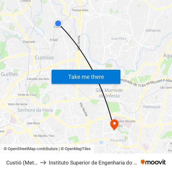 Custió (Metro) to Instituto Superior de Engenharia do Porto map