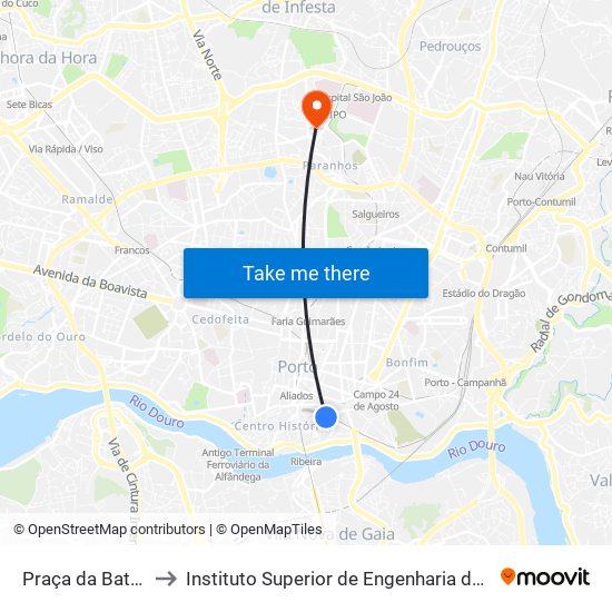Praça da Batalha to Instituto Superior de Engenharia do Porto map