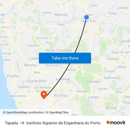 Tapada to Instituto Superior de Engenharia do Porto map