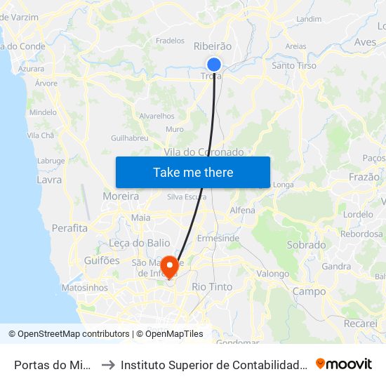 Ribeirão | Portas do Minho to Instituto Superior de Contabilidade e Administração do Porto map