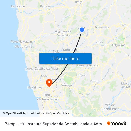 Bemposta to Instituto Superior de Contabilidade e Administração do Porto map