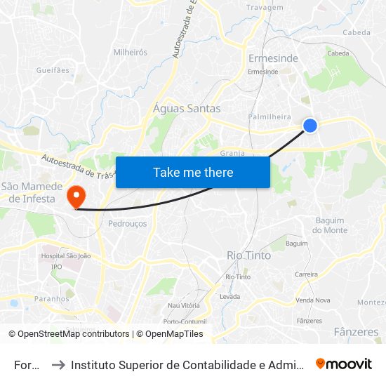 Formiga to Instituto Superior de Contabilidade e Administração do Porto map