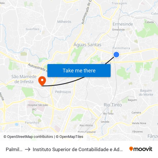 Palmilheira to Instituto Superior de Contabilidade e Administração do Porto map