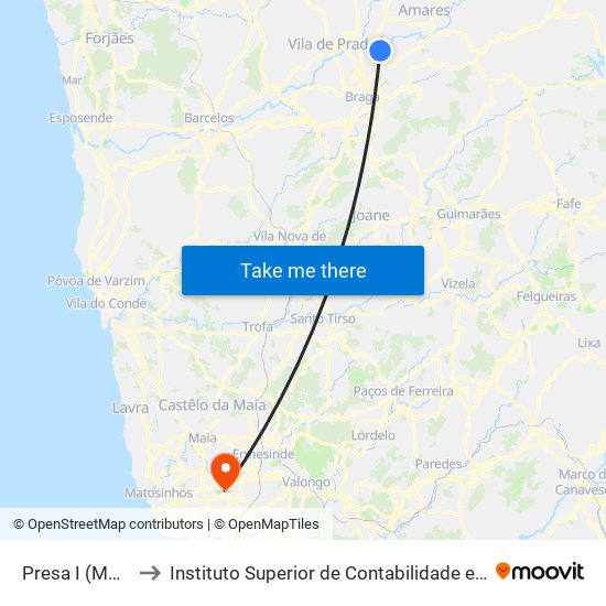 Presa I (Monte Ouro) to Instituto Superior de Contabilidade e Administração do Porto map