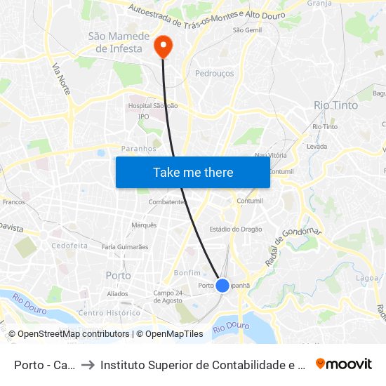 Porto - Campanhã to Instituto Superior de Contabilidade e Administração do Porto map