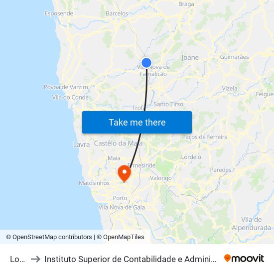 Louro to Instituto Superior de Contabilidade e Administração do Porto map