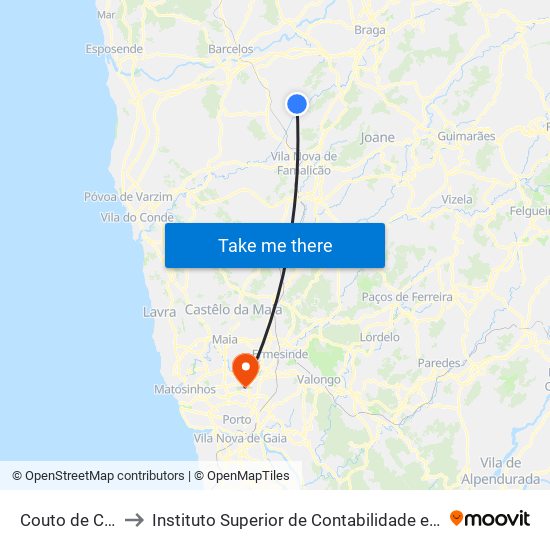 Couto de Cambeses to Instituto Superior de Contabilidade e Administração do Porto map