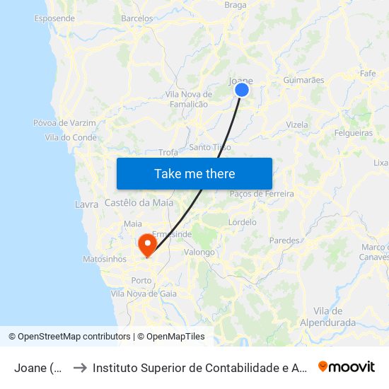 Joane (Centro) to Instituto Superior de Contabilidade e Administração do Porto map