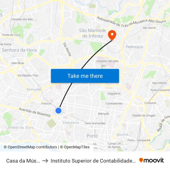 Casa Da Música (Metro) to Instituto Superior de Contabilidade e Administração do Porto map