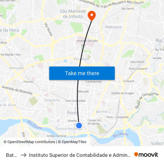 Batalha to Instituto Superior de Contabilidade e Administração do Porto map