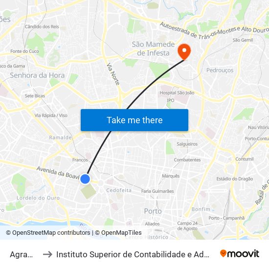Agramonte to Instituto Superior de Contabilidade e Administração do Porto map
