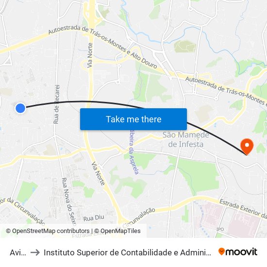 Avilhó to Instituto Superior de Contabilidade e Administração do Porto map