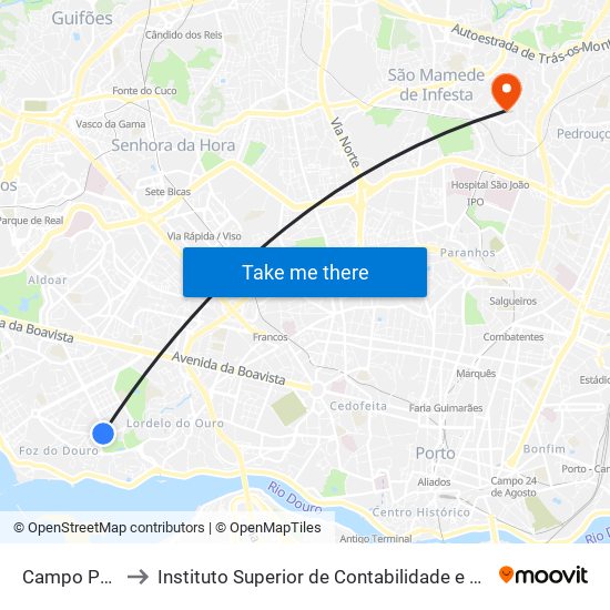 Campo Pasteleira to Instituto Superior de Contabilidade e Administração do Porto map