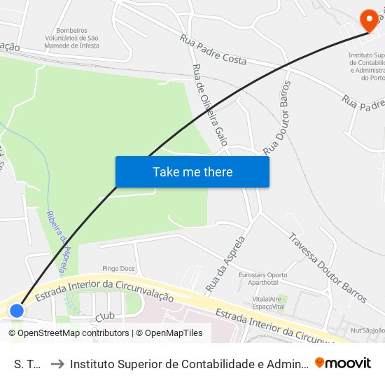 S. Tomé to Instituto Superior de Contabilidade e Administração do Porto map
