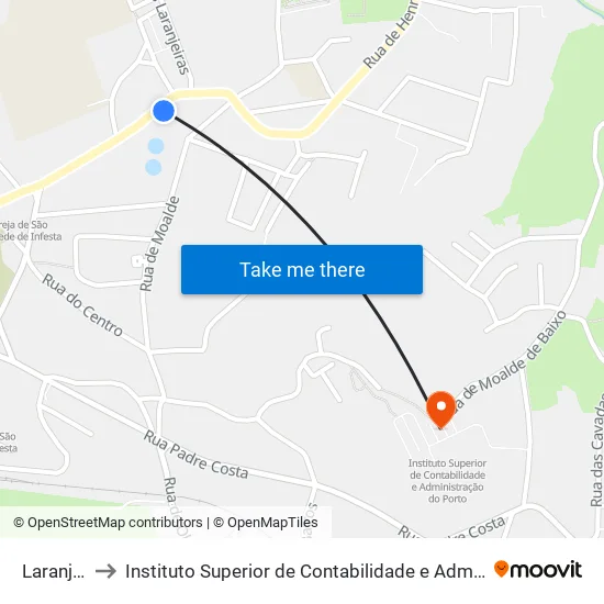 Laranjeiras | Outeiro to Instituto Superior de Contabilidade e Administração do Porto map