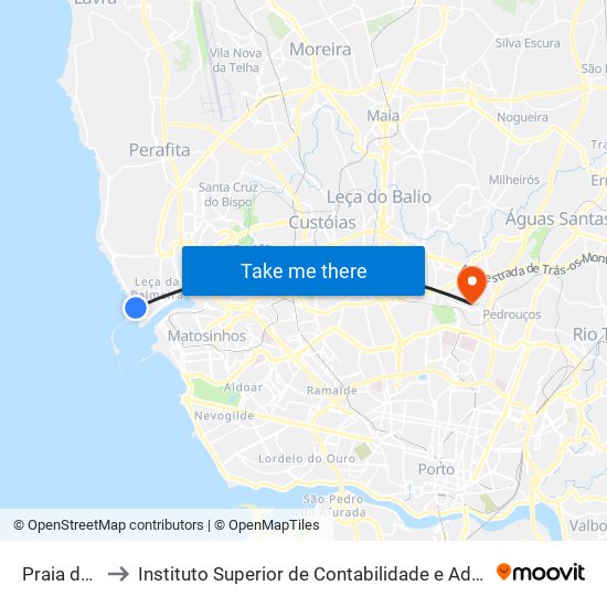 Praia de Leça to Instituto Superior de Contabilidade e Administração do Porto map
