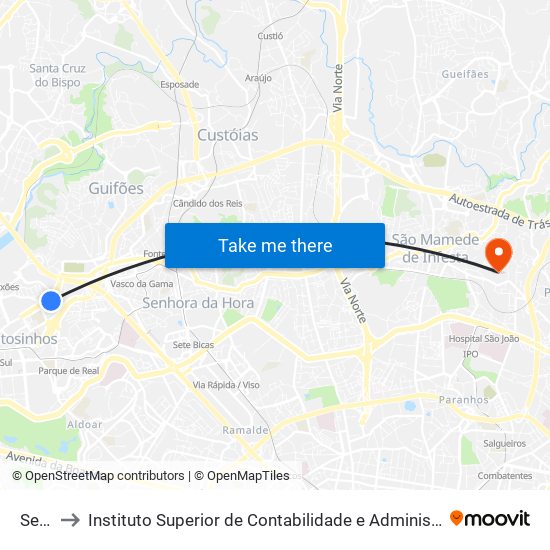 Seara to Instituto Superior de Contabilidade e Administração do Porto map